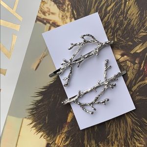 Dainty Vintage Silver Branch Hair Clips